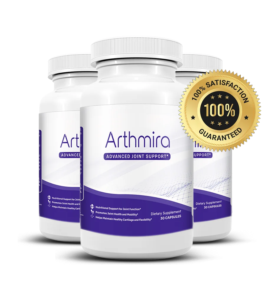 ArthMira bottles with a 100% money-back guarantee seal