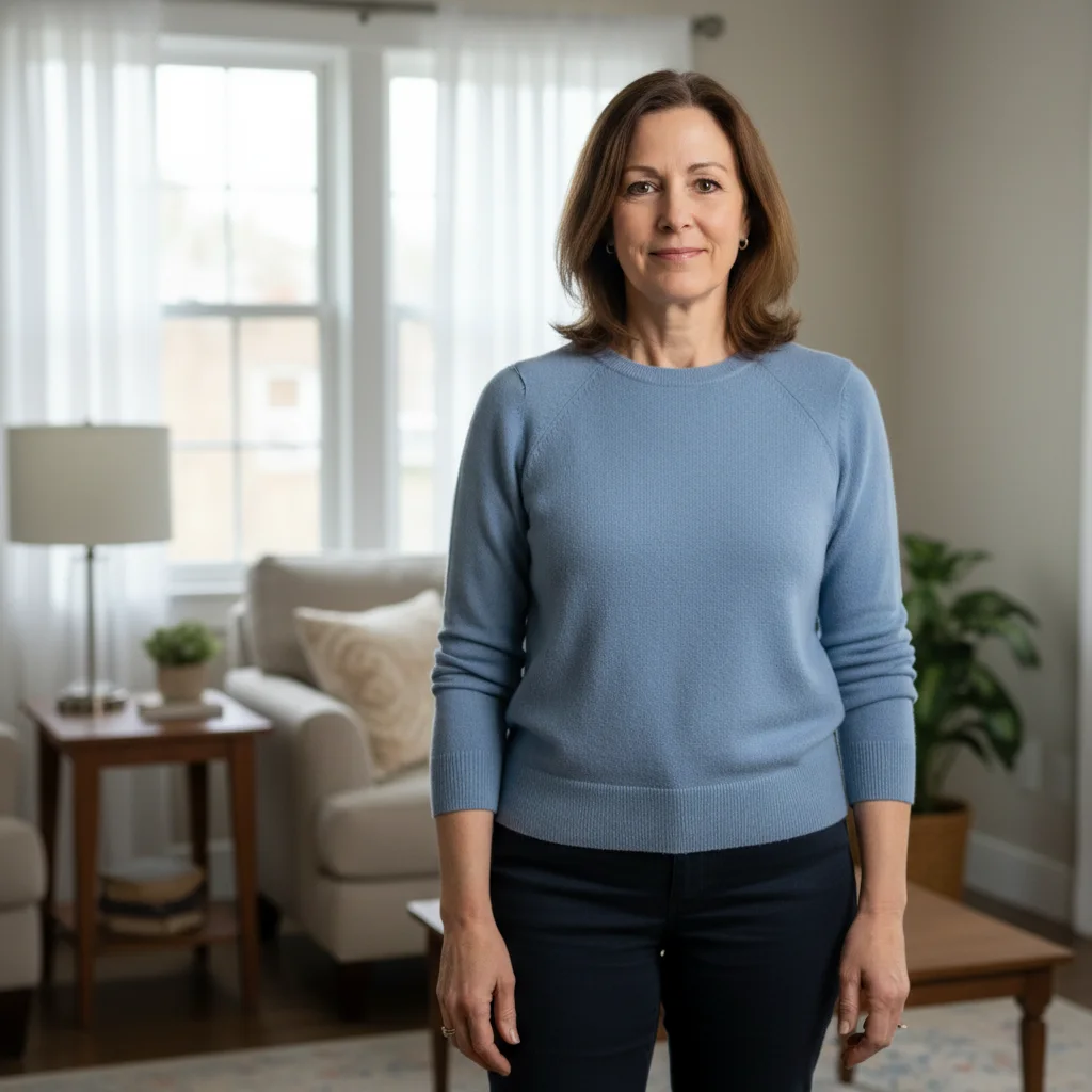 Smiling mature woman relaxed and comfortable at home