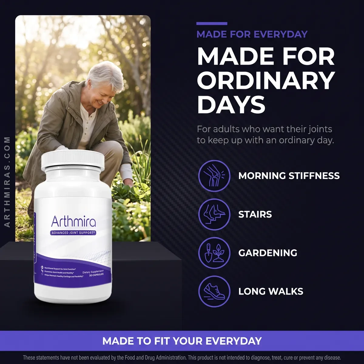 ArthMira is made for ordinary days: active adults supporting joint comfort alongside movement and diet