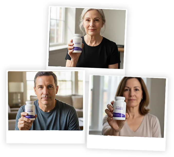 ArthMira customers holding their joint support bottles at home