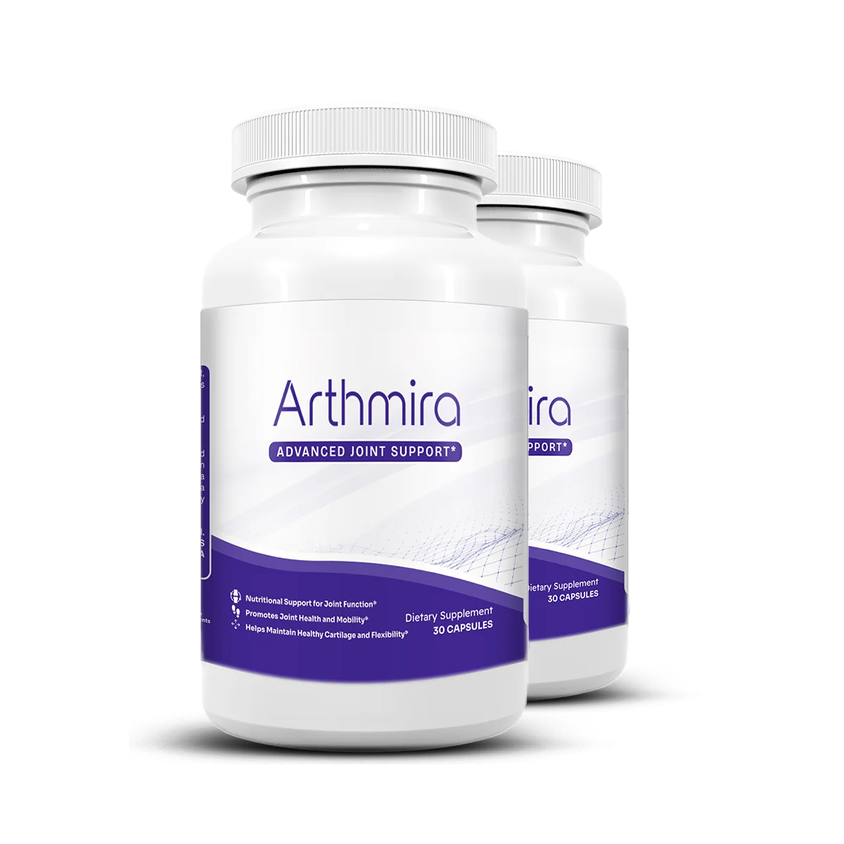 ArthMira joint support bottles shown together, available in 1, 3 and 6-bottle packages